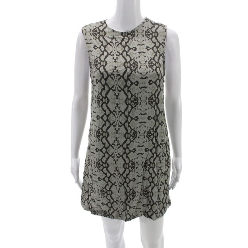Lusana Women Shift Dress Gray Animal Print Sleeveless Zip Viscose Size 4
